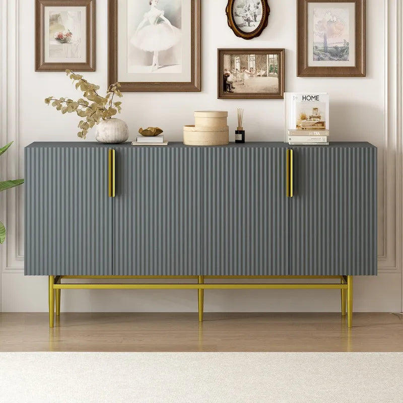 4-Door Sideboard Buffet Cabinet with Gold Handles and Adjustable Shelves, 60x15x31.5