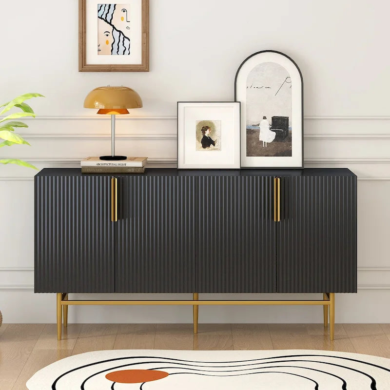 4-Door Sideboard Buffet Cabinet with Gold Handles and Adjustable Shelves, 60x15x31.5