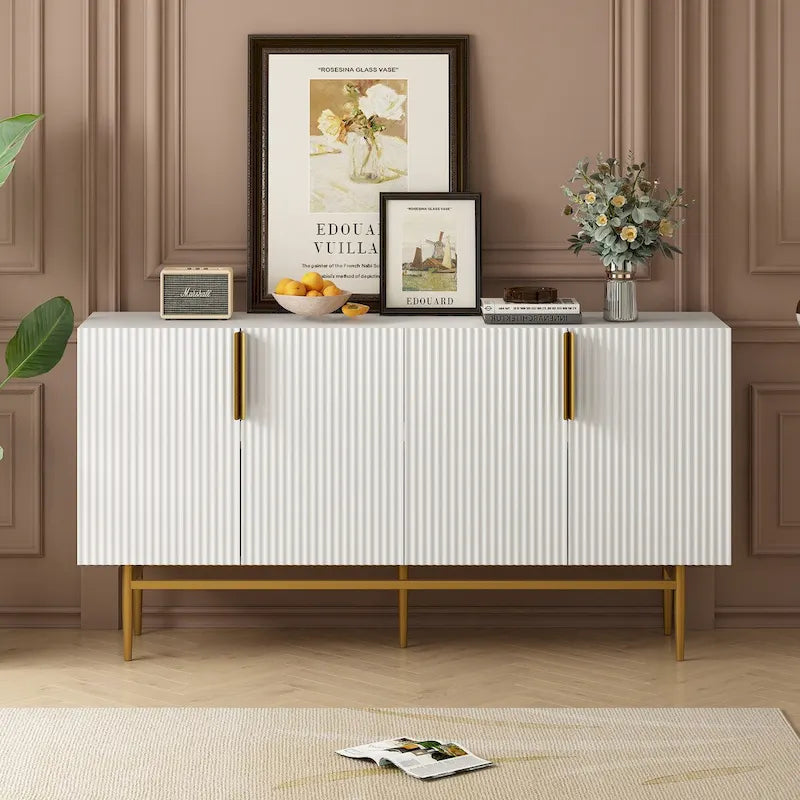 4-Door Sideboard Buffet Cabinet with Gold Handles and Adjustable Shelves, 60x15x31.5