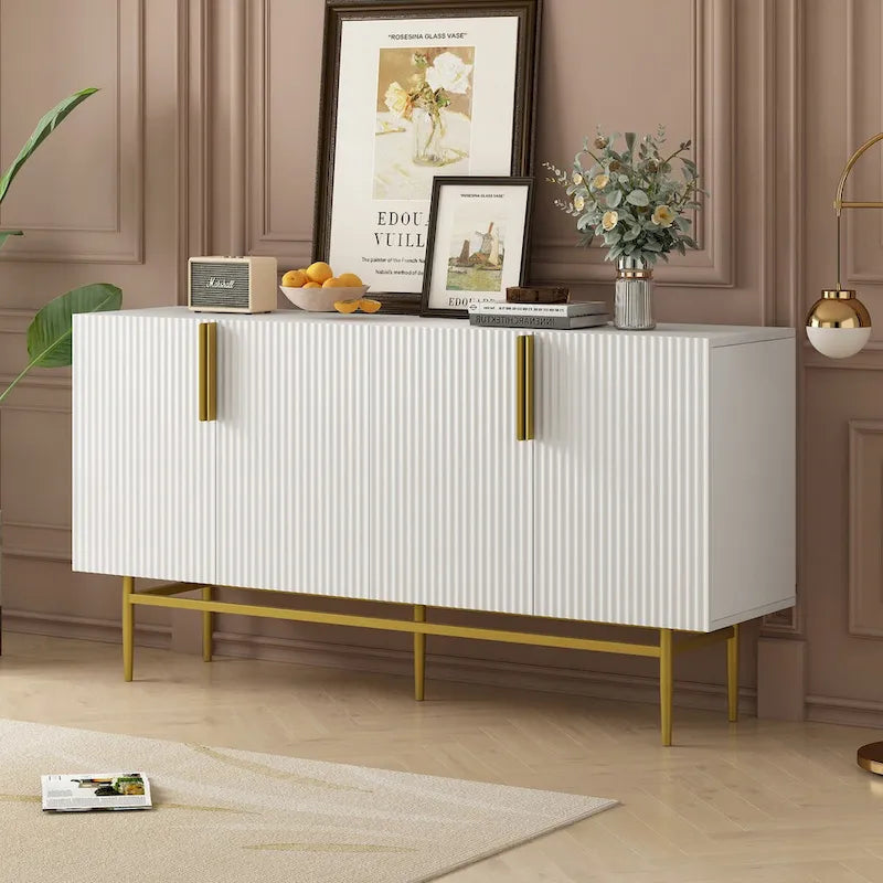 4-Door Sideboard Buffet Cabinet with Gold Handles and Adjustable Shelves, 60x15x31.5