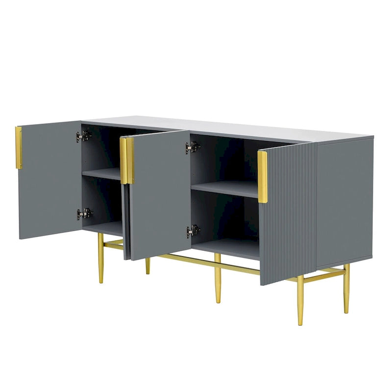 4-Door Sideboard Buffet Cabinet with Gold Handles and Adjustable Shelves, 60x15x31.5