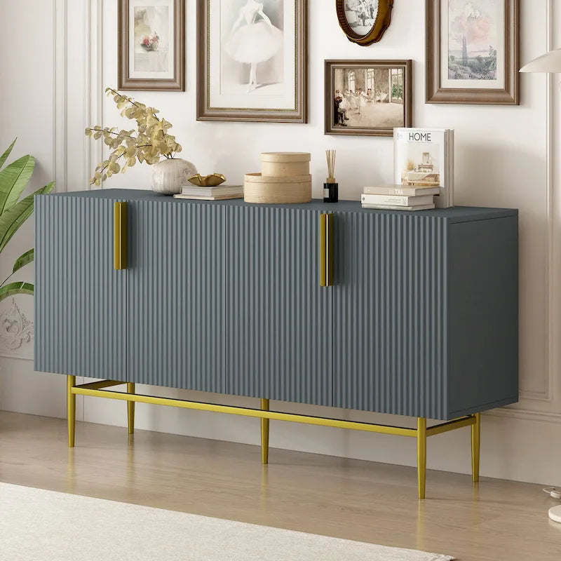 4-Door Sideboard Buffet Cabinet with Gold Handles and Adjustable Shelves, 60x15x31.5