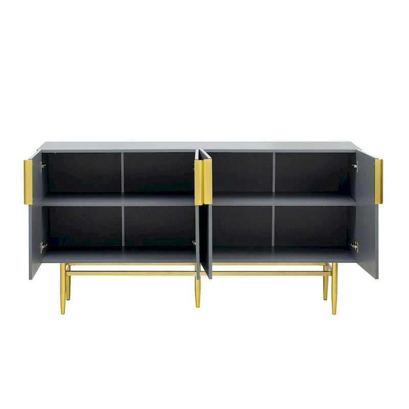 4-Door Sideboard Buffet Cabinet with Gold Handles and Adjustable Shelves, 60x15x31.5