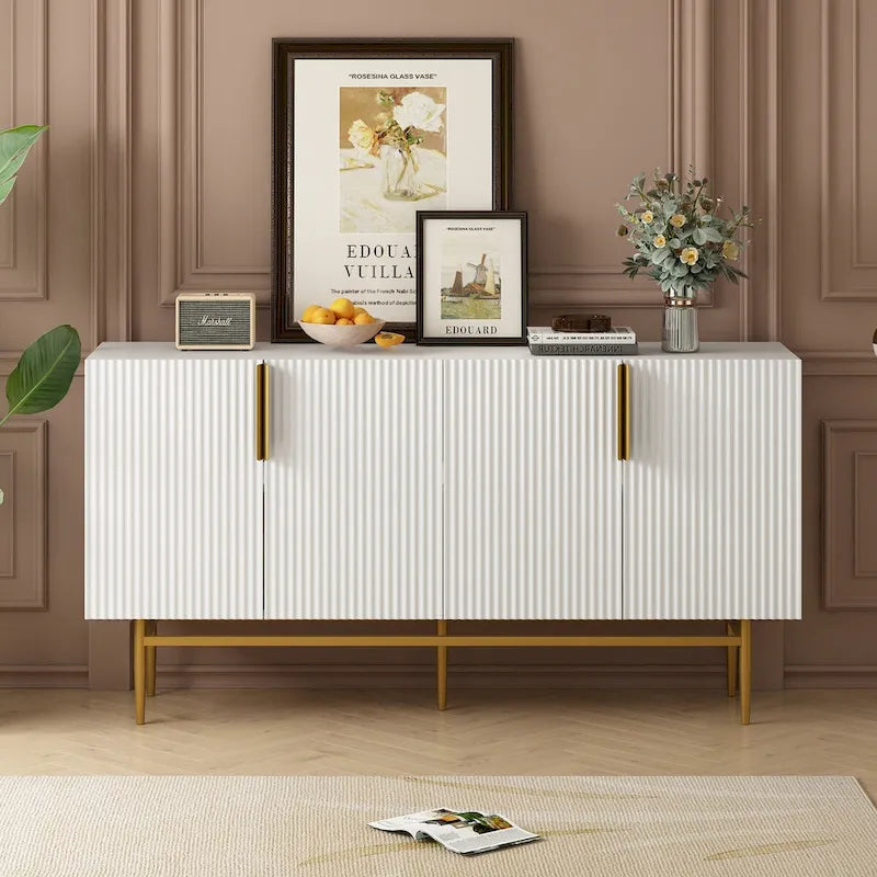4-Door Sideboard Buffet Cabinet with Gold Handles and Adjustable Shelves, 60x15x31.5