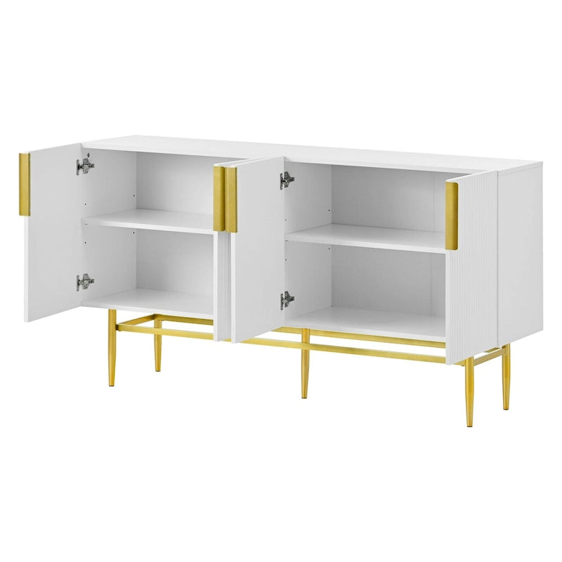 4-Door Sideboard Buffet Cabinet with Gold Handles and Adjustable Shelves, 60x15x31.5