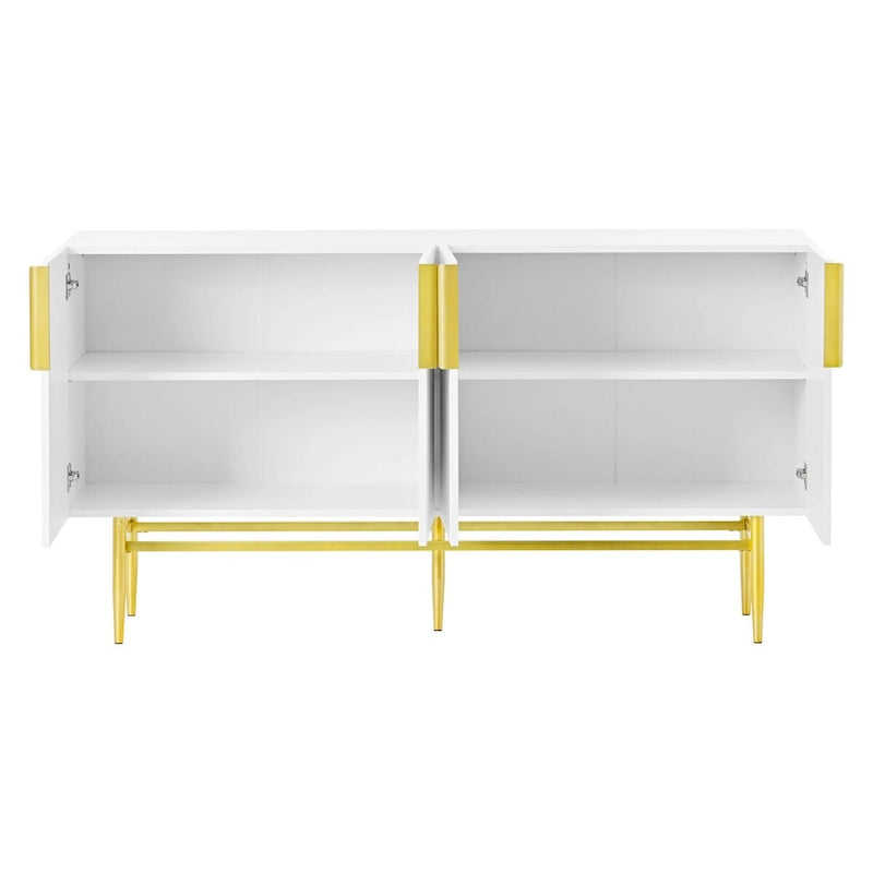 4-Door Sideboard Buffet Cabinet with Gold Handles and Adjustable Shelves, 60x15x31.5