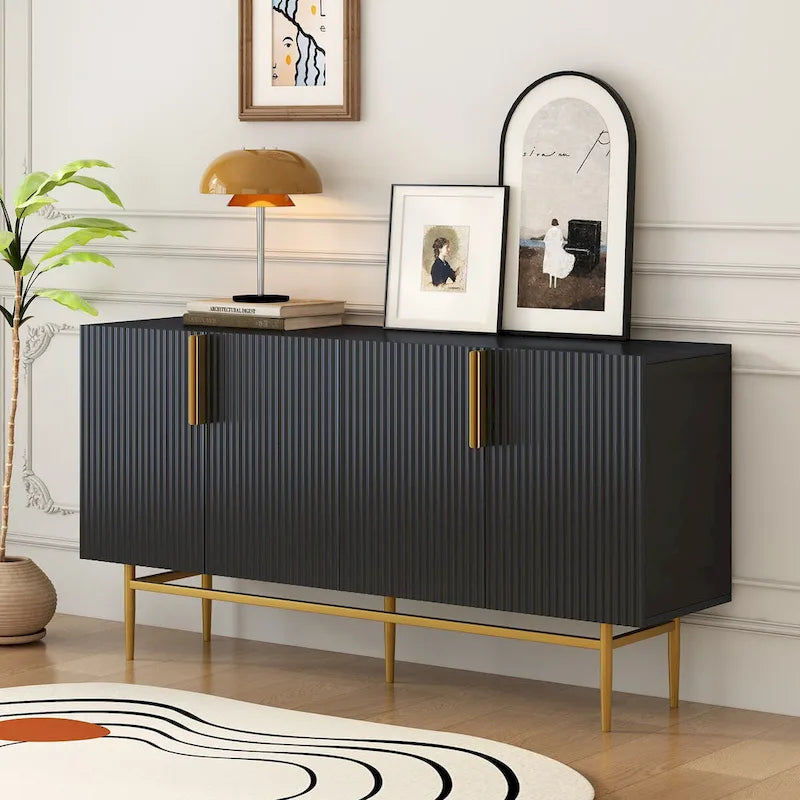 4-Door Sideboard Buffet Cabinet with Gold Handles and Adjustable Shelves, 60x15x31.5