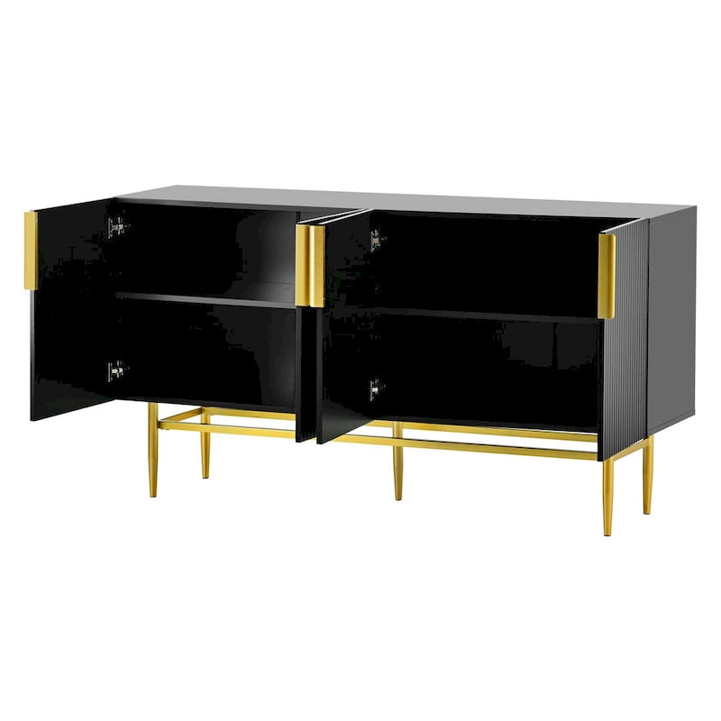4-Door Sideboard Buffet Cabinet with Gold Handles and Adjustable Shelves, 60x15x31.5