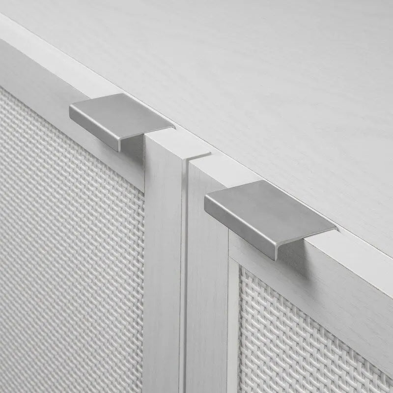 White 2-Door Cabinet with Rattan Panels, Wood Legs and Adjustable Shelf