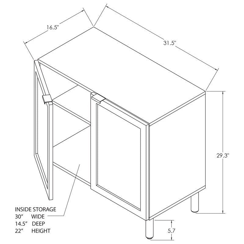 White 2-Door Cabinet with Rattan Panels, Wood Legs and Adjustable Shelf