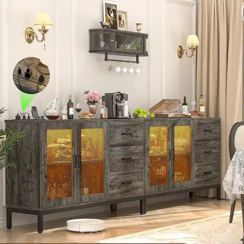 45-Inch Wood Sideboard Bar Cabinet with Charging Station and LED Lights
