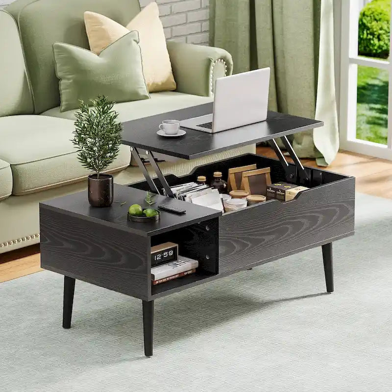 Lift-Top Coffee Table with Hidden Storage Compartment and Steel Frame Lifting Mechanism