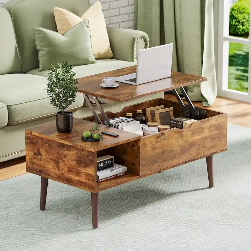 Lift-Top Coffee Table with Hidden Storage Compartment and Steel Frame Lifting Mechanism