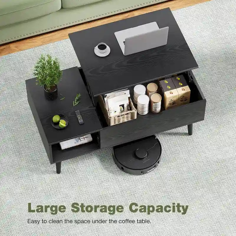 Lift-Top Coffee Table with Hidden Storage Compartment and Steel Frame Lifting Mechanism