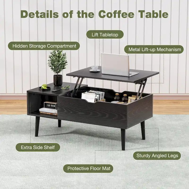 Lift-Top Coffee Table with Hidden Storage Compartment and Steel Frame Lifting Mechanism
