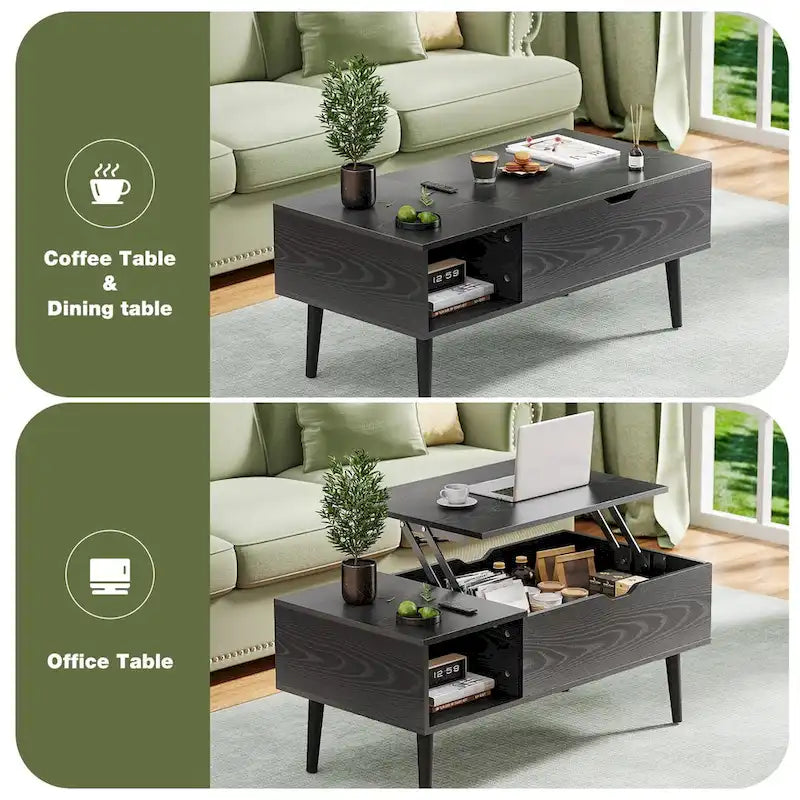 Lift-Top Coffee Table with Hidden Storage Compartment and Steel Frame Lifting Mechanism