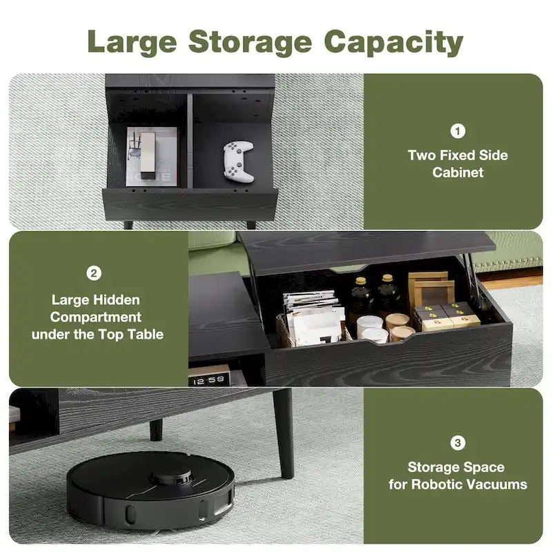 Lift-Top Coffee Table with Hidden Storage Compartment and Steel Frame Lifting Mechanism