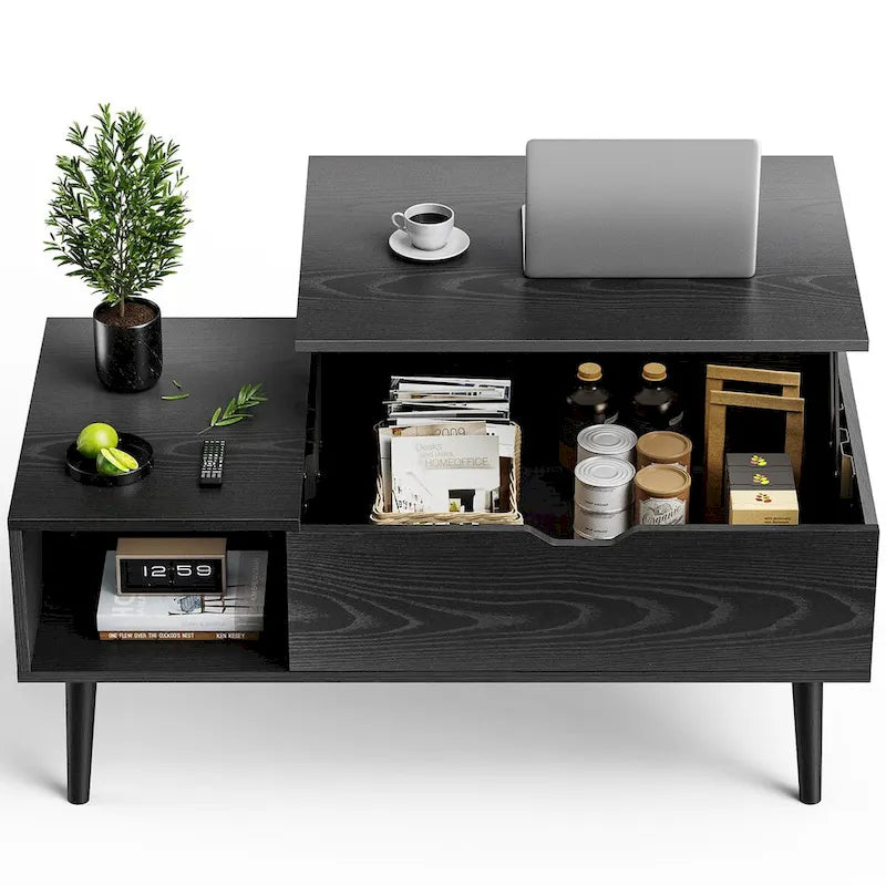 Lift-Top Coffee Table with Hidden Storage Compartment and Steel Frame Lifting Mechanism