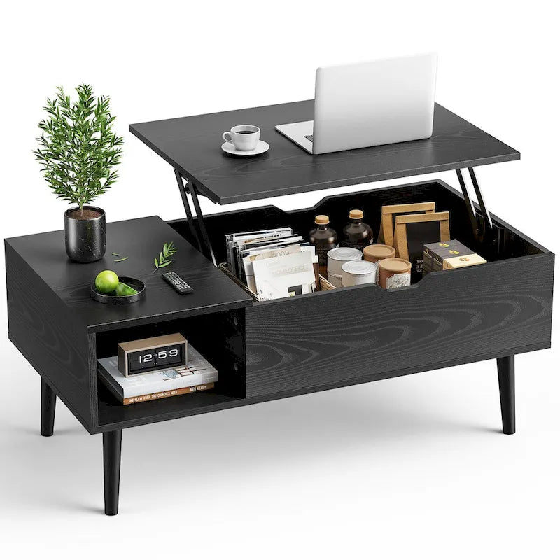 Lift-Top Coffee Table with Hidden Storage Compartment and Steel Frame Lifting Mechanism
