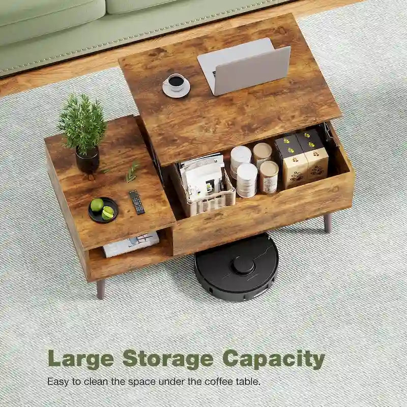 Lift-Top Coffee Table with Hidden Storage Compartment and Steel Frame Lifting Mechanism