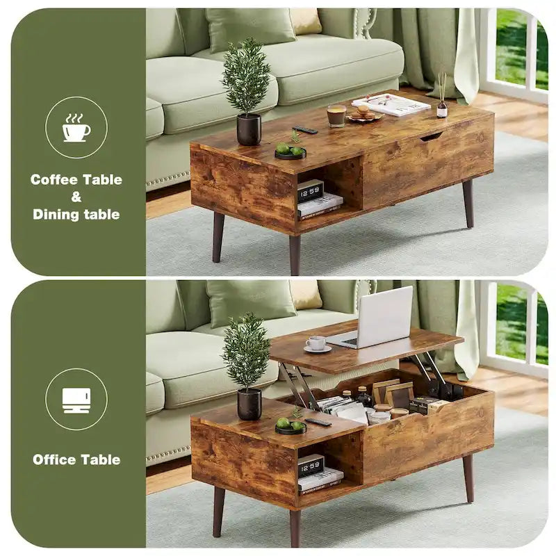 Lift-Top Coffee Table with Hidden Storage Compartment and Steel Frame Lifting Mechanism