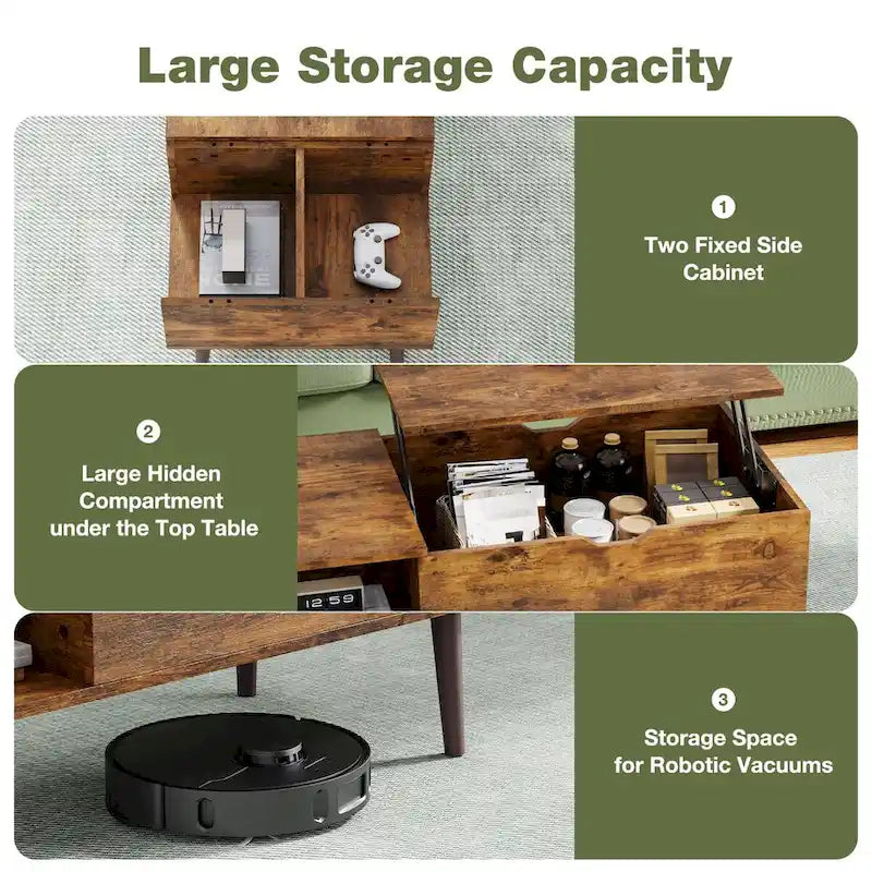 Lift-Top Coffee Table with Hidden Storage Compartment and Steel Frame Lifting Mechanism