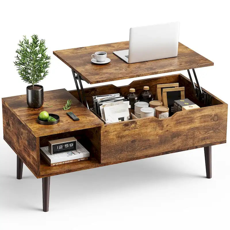 Lift-Top Coffee Table with Hidden Storage Compartment and Steel Frame Lifting Mechanism