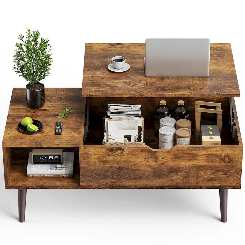 Lift-Top Coffee Table with Hidden Storage Compartment and Steel Frame Lifting Mechanism