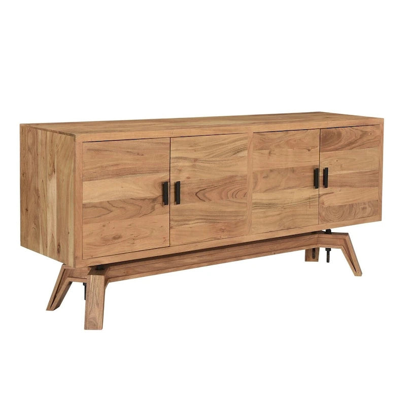 Live Edge Solid Acacia Wood Sideboard Buffet with Trestle Base, 69x18x31.5