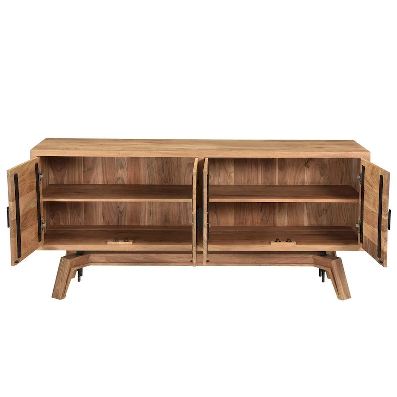Live Edge Solid Acacia Wood Sideboard Buffet with Trestle Base, 69x18x31.5