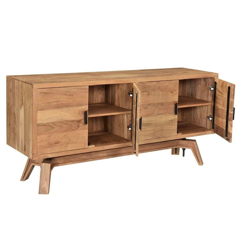 Live Edge Solid Acacia Wood Sideboard Buffet with Trestle Base, 69x18x31.5