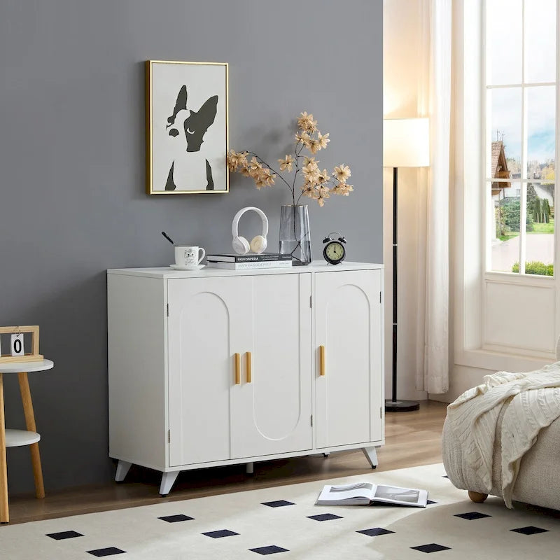 3-Door Sideboard Buffet Cabinet with Removable Shelves for Living Room or Dining Room