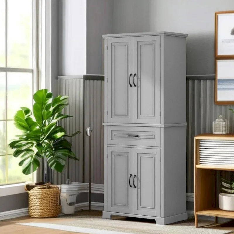 Tall Freestanding Wood Entryway Storage Cabinet with Doors, 1 Drawer and Adjustable Shelf, 72H