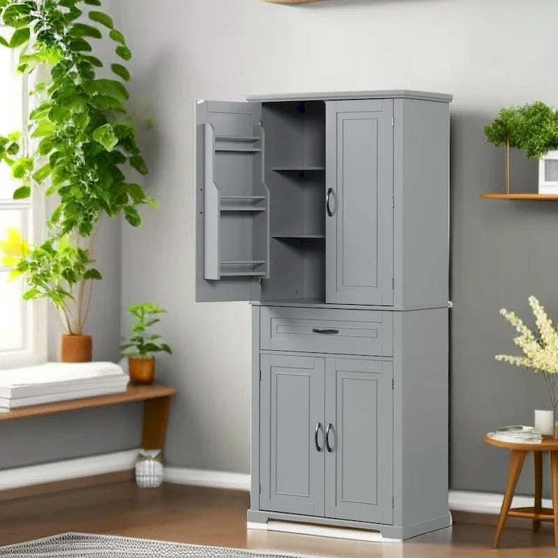 Tall Freestanding Wood Entryway Storage Cabinet with Doors, 1 Drawer and Adjustable Shelf, 72H