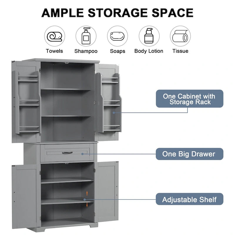 Tall Freestanding Wood Entryway Storage Cabinet with Doors, 1 Drawer and Adjustable Shelf, 72H