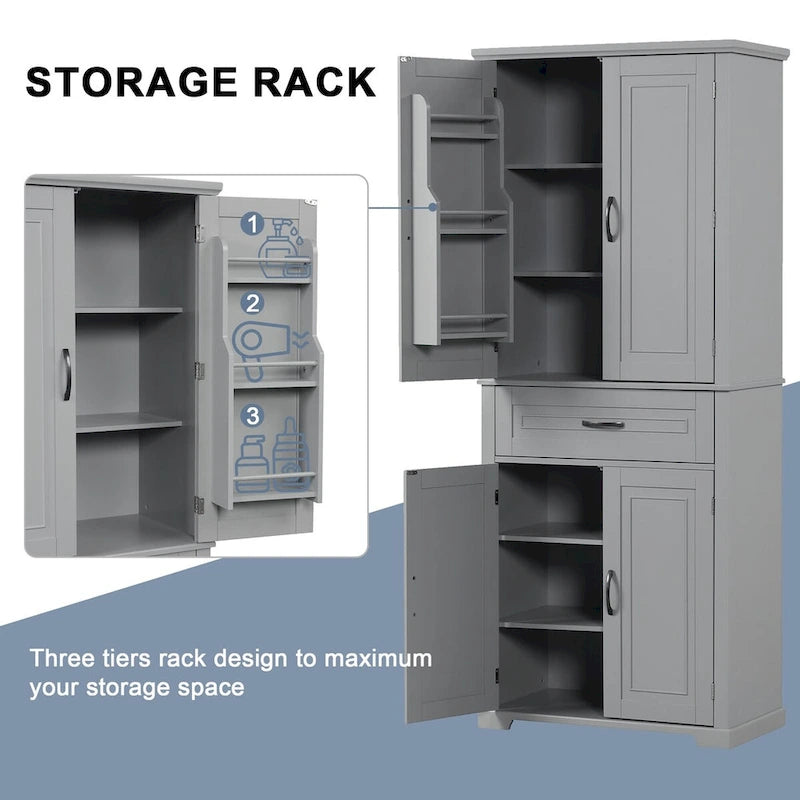 Tall Freestanding Wood Entryway Storage Cabinet with Doors, 1 Drawer and Adjustable Shelf, 72H