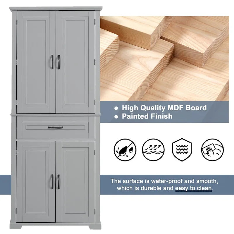 Tall Freestanding Wood Entryway Storage Cabinet with Doors, 1 Drawer and Adjustable Shelf, 72H