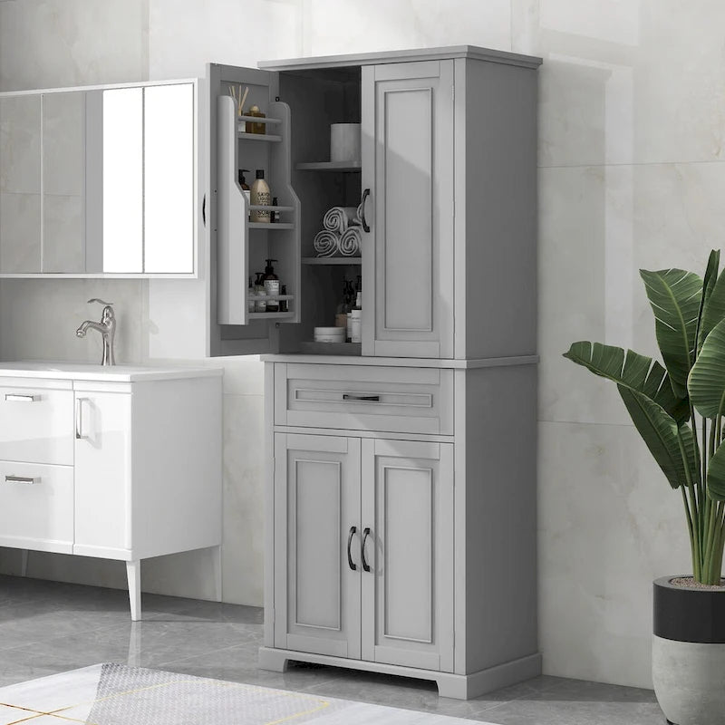 Tall Freestanding Wood Entryway Storage Cabinet with Doors, 1 Drawer and Adjustable Shelf, 72H