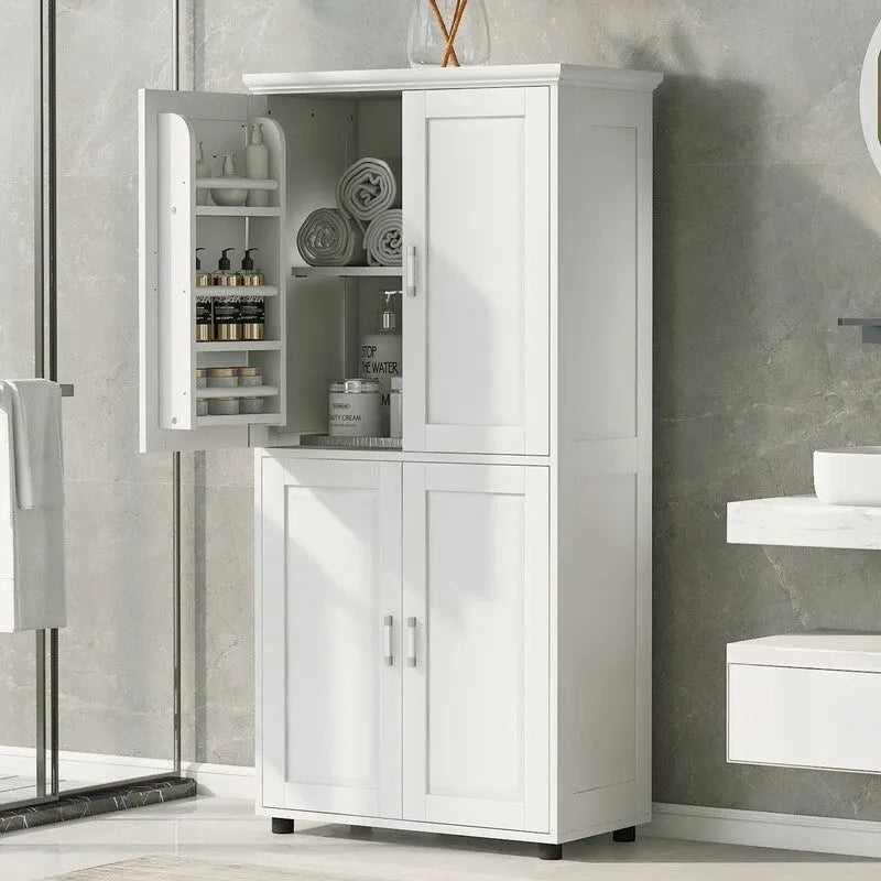 Freestanding Bathroom Storage Cabinet with 4 Doors and Adjustable Shelves