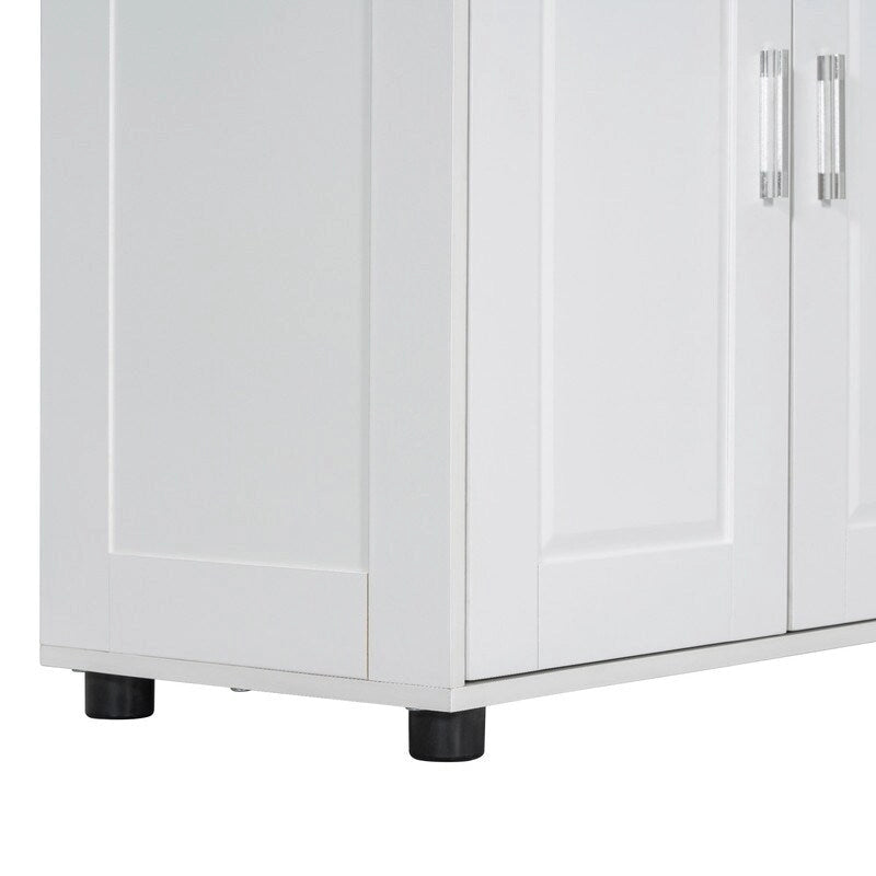 Freestanding Bathroom Storage Cabinet with 4 Doors and Adjustable Shelves