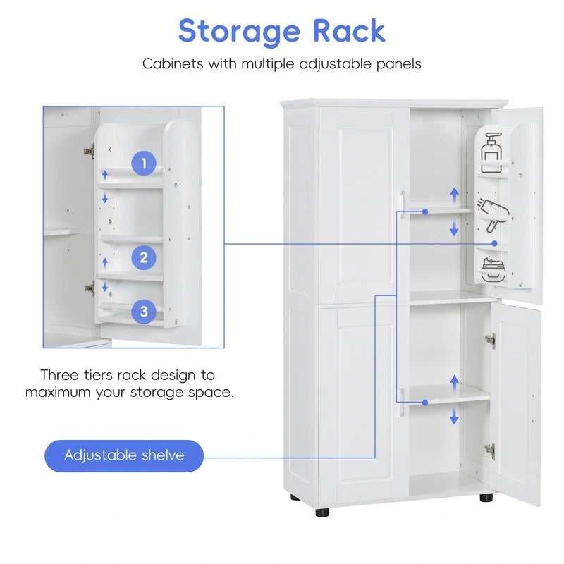 Freestanding Bathroom Storage Cabinet with 4 Doors and Adjustable Shelves