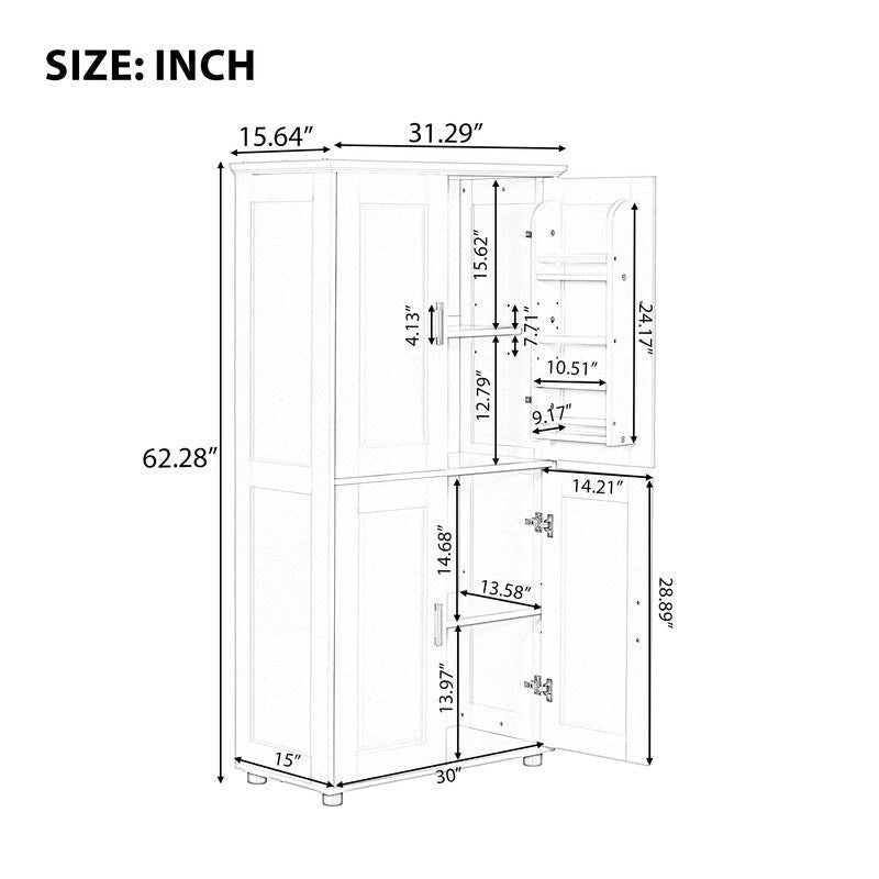 Freestanding Bathroom Storage Cabinet with 4 Doors and Adjustable Shelves