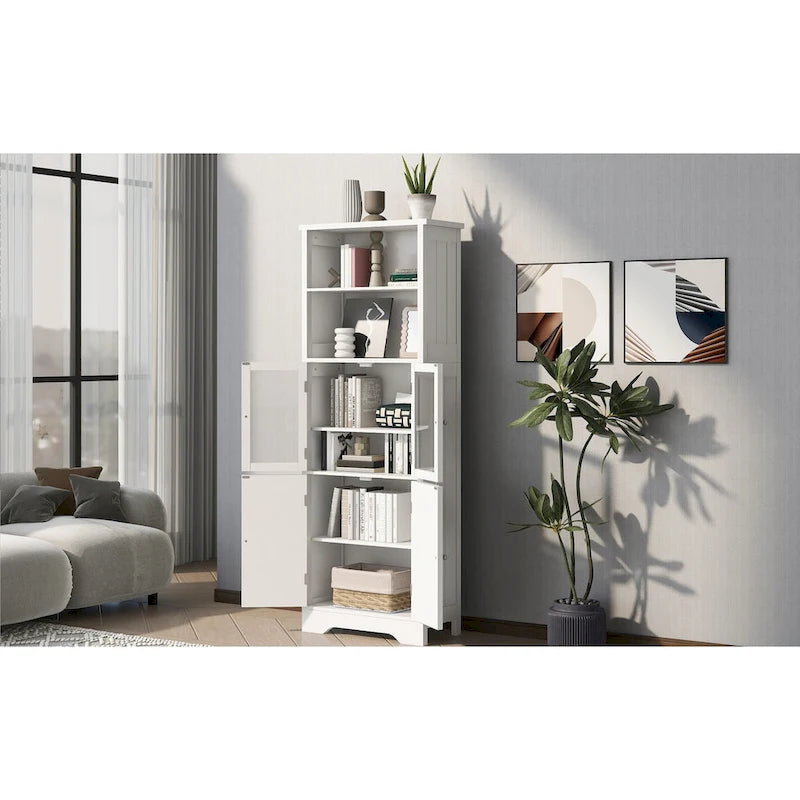 White Tall MDF Storage Cabinet with Shelves and Doors for Bathroom, Kitchen or Living Room