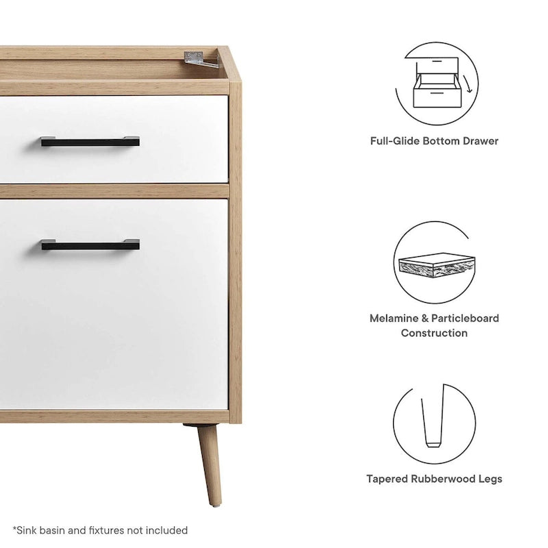 24-Inch Bathroom Vanity Cabinet with 1 Full-Glide Drawer and Tapered Wood Legs, Sink Not Included