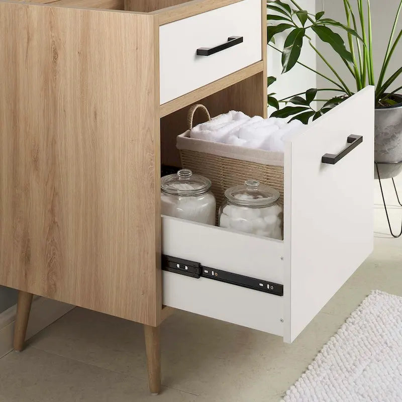 24-Inch Bathroom Vanity Cabinet with 1 Full-Glide Drawer and Tapered Wood Legs, Sink Not Included