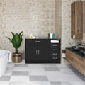 Black Bathroom Cabinet with Double Doors and 5 Drawers