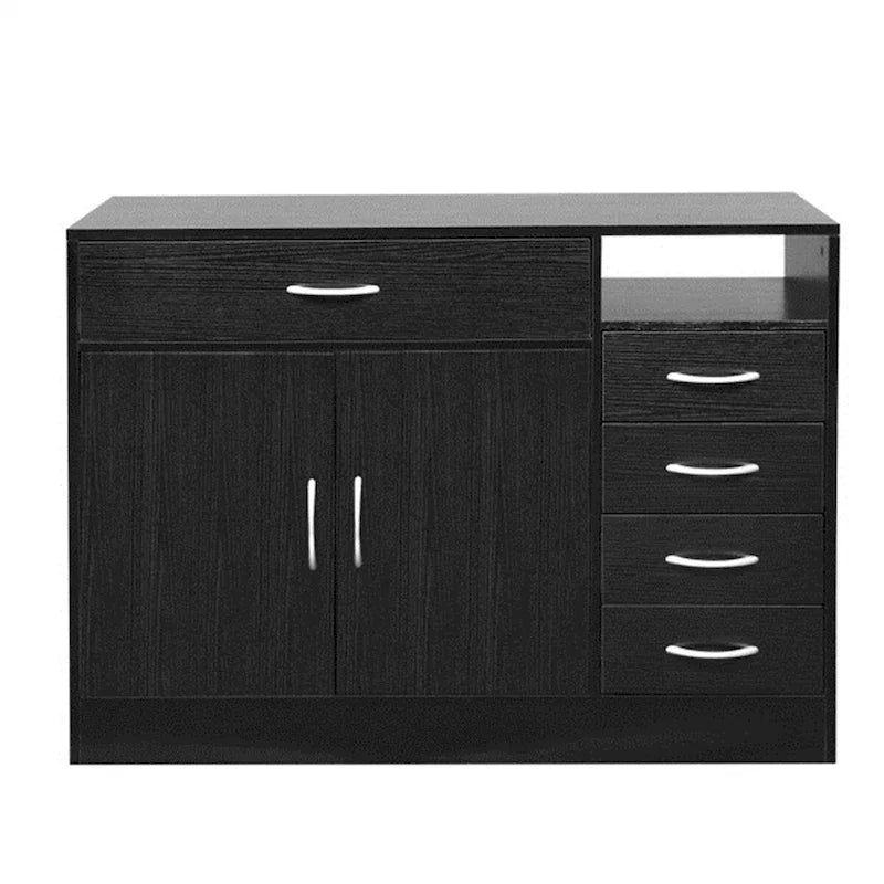 Black Bathroom Cabinet with Double Doors and 5 Drawers