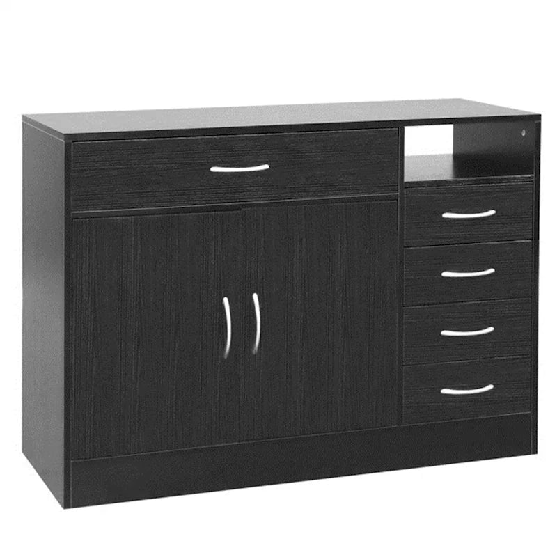 Black Bathroom Cabinet with Double Doors and 5 Drawers