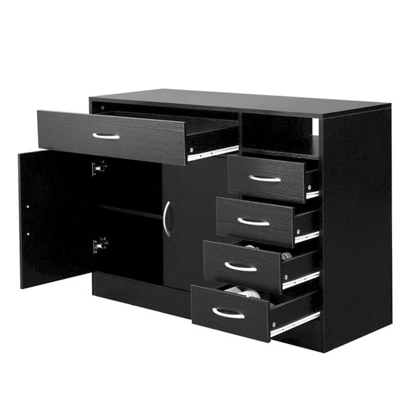 Black Bathroom Cabinet with Double Doors and 5 Drawers