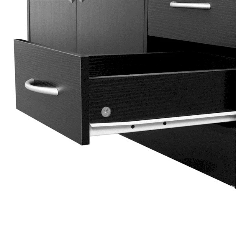 Black Bathroom Cabinet with Double Doors and 5 Drawers